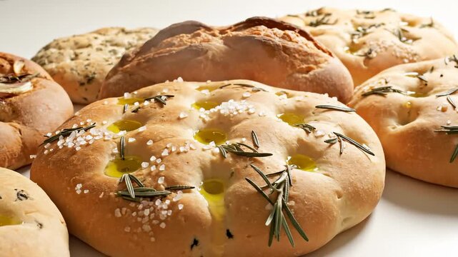 Close-Up of Freshly Baked Focaccia Bread With Rosemary and Sea Salt