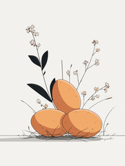 Elegant Golden Easter Eggs with Botanical Spring Flowers Minimalist Luxury Vector Background for Sophisticated Holiday Poster Design