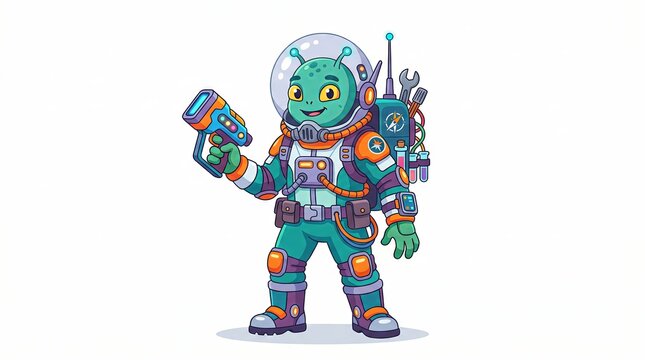 Astronaut Alien Character with Device and Backpack.