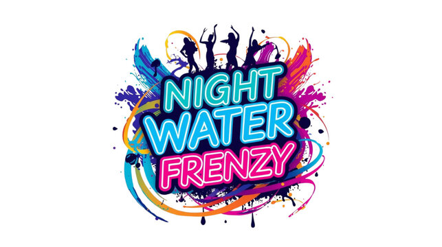 Water Night Frenzy Event Logo Graphic Design with Vibrant Dancing Silhouettes