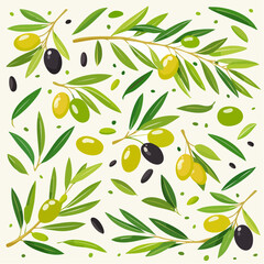 Obraz premium Organic olive leaf motif in botanical style for eco-friendly packaging and fashion.
