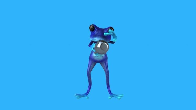 Conceptual 3D animation of a cartoon frog lifting a kettlebell