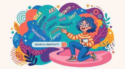 Fototapeta premium Keyword Research Illustration with Faceless Character and Floating Search Elements