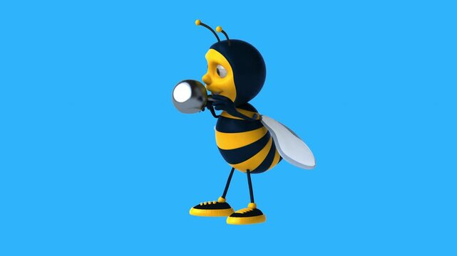 Conceptual 3D animation of a cartoon bee lifting a kettlebell
