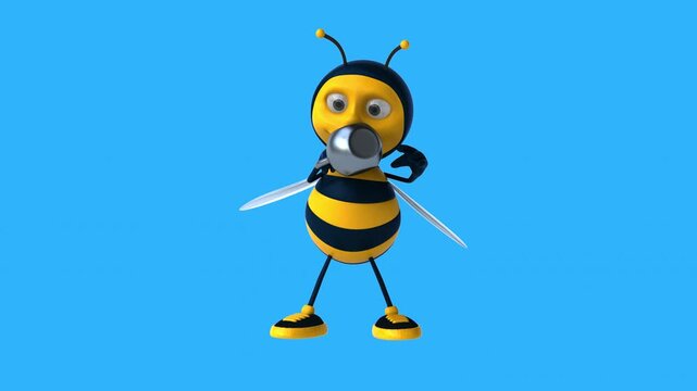 Conceptual 3D animation of a cartoon bee lifting a kettlebell