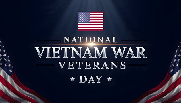 National Vietnam War Veterans Day Poster with American Flags and Elegant Lighting