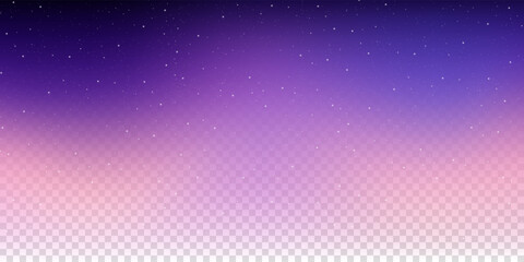 Starry night sky transparent background with pink and light purple gradient. Magic universe with dust of shiny sparkles. Abstract bright cosmic backdrop. Vector illustration © Chorna_L
