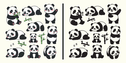 Cute panda cartoon collection, panda bear illustration set, funny panda character artwork, adorable panda mascot drawing, kids animal panda cartoon design, panda wildlife illustration set, cute panda  © pankaj