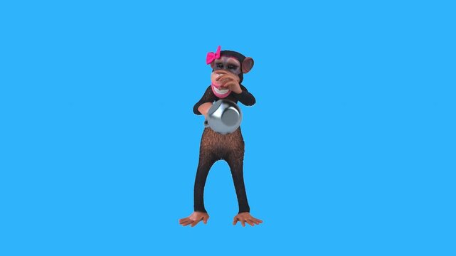 Conceptual 3D animation of a cartoon monkey lifting a kettlebell