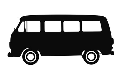 Vintage camper van silhouette isolated on transparent background, perfect for travel, road trip, camper life, retro vehicle, adventure and tourism themed designs © Arun