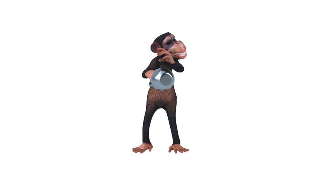 Conceptual 3D animation of a cartoon monkey lifting a kettlebell