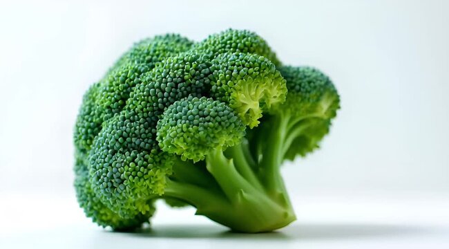 Broccoli rotating slowly on white background