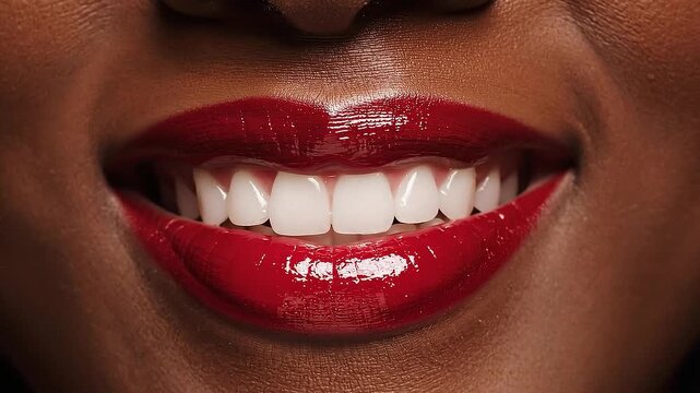 A woman&rsquo;s lips slowly curl into a confident, knowing smirk in a tight close-up.