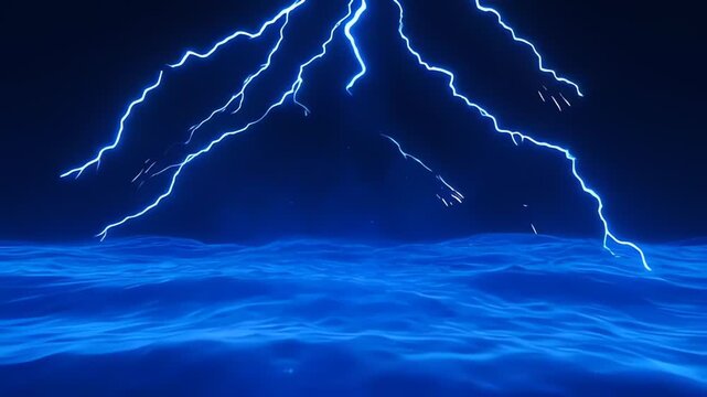 Dynamic Blue Lightning Striking Stylized Sea Surface at Night