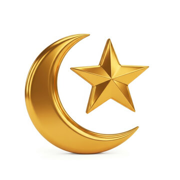 A golden crescent moon and star symbol