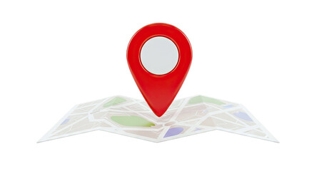 Red map pin over a stylized city map
