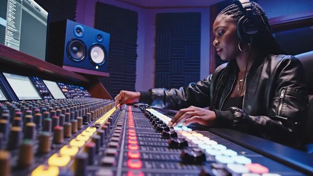 Music producer working on soundboard.
