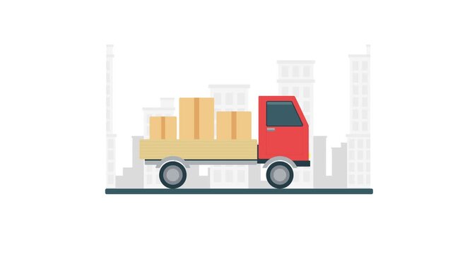 Animation delivery truck with cargo boxes for logistics shipping and warehouse distribution concept