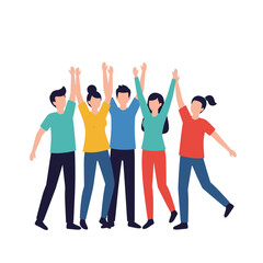 Fototapeta premium Young people celebrating and dancing together flat vector illustration