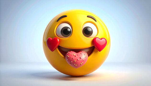 A 3D cartoon emoji with heart eyes and tongue