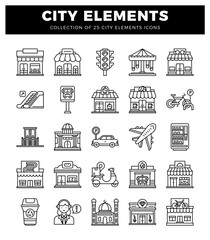 Fototapeta premium City elements collection icons on white background. Flat icons. Modern city graphics.