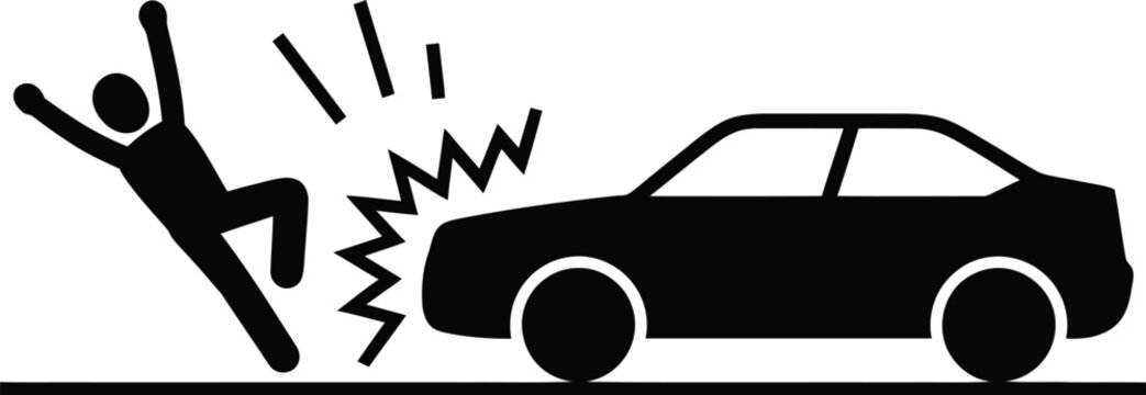 Person falling under a speeding car in a cautionary illustration