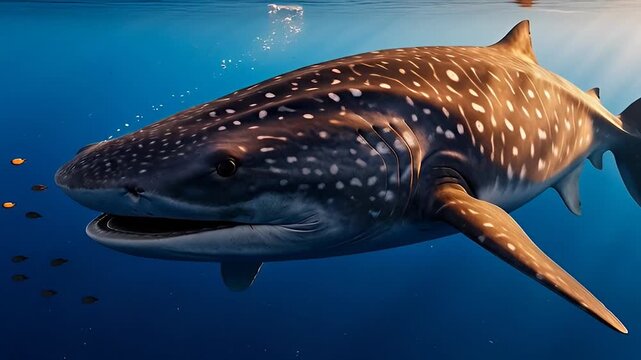 Whale shark swimming in ocean.