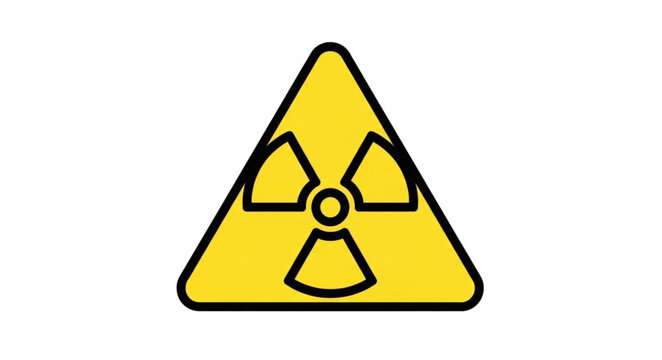 Radiation hazard warning symbol on a yellow triangle.