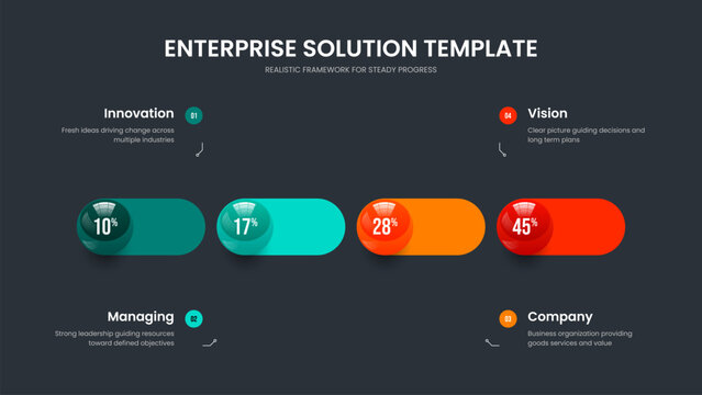 Sales Portfolio Presentation Template Vector Illustration. Medical Insight 4 Step Infographic Frame Layout. Advertising Plan Four Element Graph Slideshow Design.