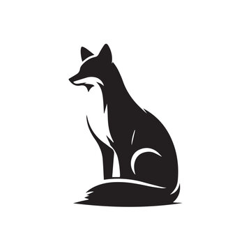 black and white fox on white background