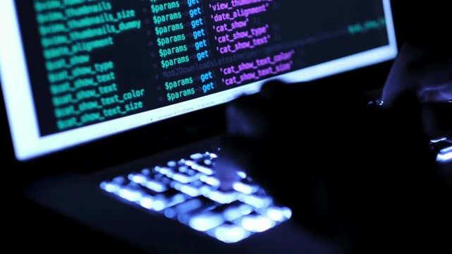 close up hands engineers developing software app using digital laptop computer tasks sitting in modern office businessman type on laptop keyboard. UHD