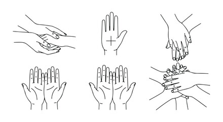 Fototapeta premium Set of diverse hand gestures line art icons. Minimalist vector illustration for design. isolated PNG with Transparent Background