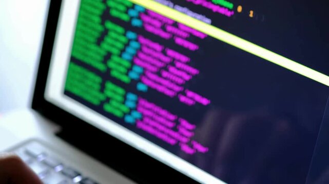 Close-up of laptop screen, Touch typing pointing cloud data social network media or virus. IT engineer software developer programmer interact with AI