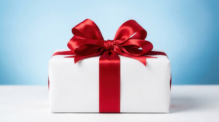 Fototapeta premium Elegant Gift Box with Red Ribbon and Bow for Celebrations or Special Occasions
