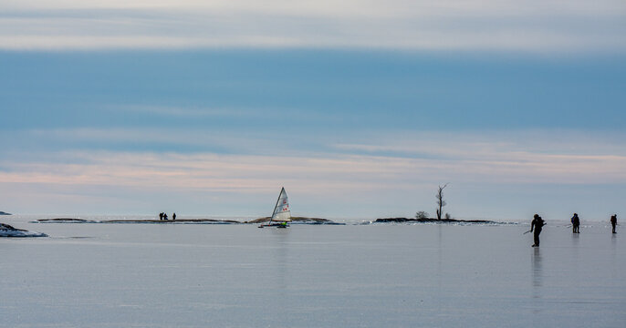 Ice yacht on lake Vattern Sweden in february