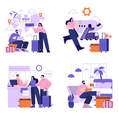 Fototapeta premium People Booking Trips and Checking In at Airport