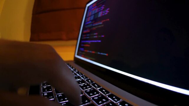 Close-up shot On screen visible programing software. Programming Software, Working, freelance work. e-Commerce Project or e-Business Customer Service