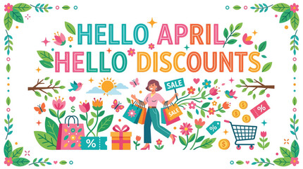 Fototapeta premium Hello April! Hello Discounts! Spring Sale Banner