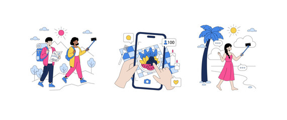 Fototapeta premium Travel and Social Media Vector Illustration of People