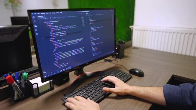 code on laptop keyboard. Businessman working on tablet computer, Working on tablet computer, Creating Machine Learning App Develop internet background