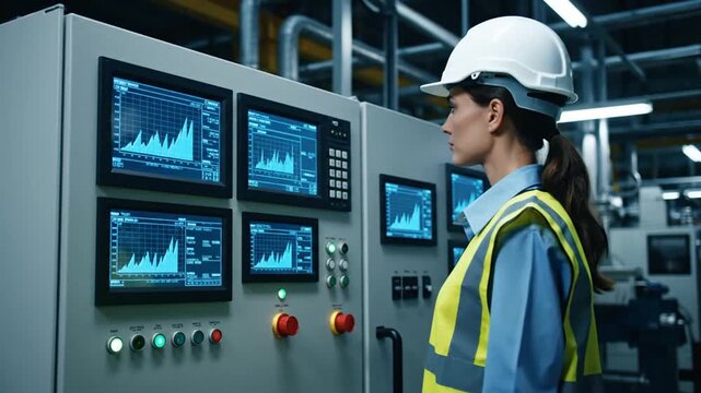 Factory control panel woman.