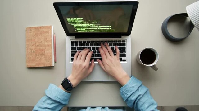 laptop keyboard. connecting with AI Program Coding screen on Computer Screen Optimizing AI. Using internet in web office. and table lamp in background