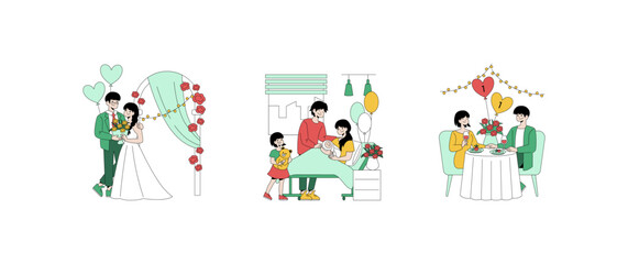 Fototapeta premium Wedding Celebration Family Moments Romantic Dinner Illustration