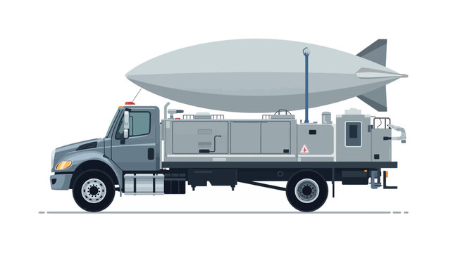 Illustration of a blimp on a truck.