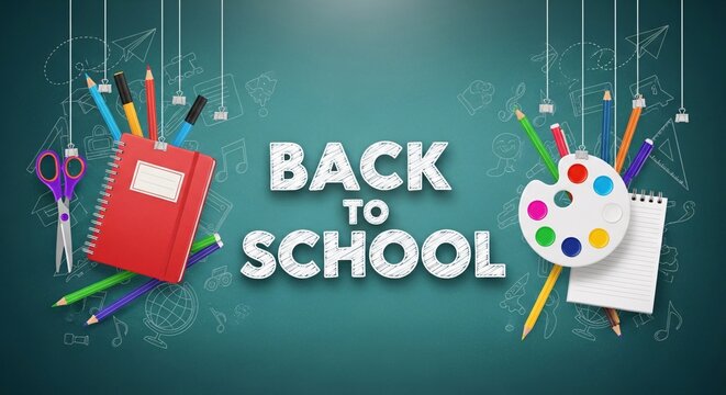 Employee appreciation day illustration of back to school colorful illustration with education supplies on green background