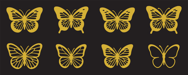 Butterfly silhouette set with various wing shapes, black insect vector illustration isolated on white background decorative collection © RadheK 