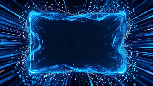 Blue digital square frame with glowing lines on dark background