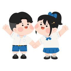 Fototapeta premium Cute Student Children Holding Hands