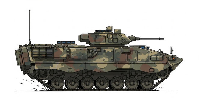 Camouflaged Bradley Fighting Vehicle - A Detailed Military Illustration.