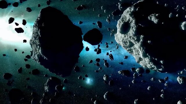 Breathtaking 3D Animation of a Beautiful Flight Through an Asteroid Belt in Deep Space Featuring Realistic Asteroid Collisions in Full HD 1080p.